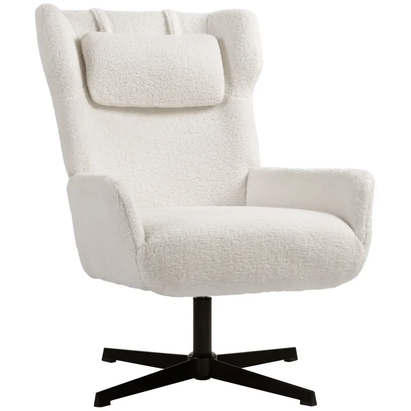 Akzentstuhl, Fleece‑Bezug, Drehfuss, Metallrahmen, Cremeweiss – 74B x 86,5T x 102H cm, 120 kg