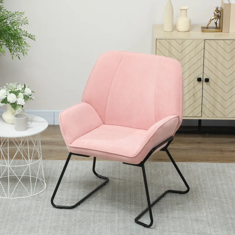 Loungesessel, Samtbezug & Metallbeine, Rosa – breiter gepolsterter Sitz, 70 x 67,5 x 87 cm, 120 kg