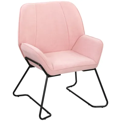 Loungesessel, Samtbezug &amp; Metallbeine, Rosa – breiter gepolsterter Sitz, 70 x 67,5 x 87 cm, 120 kg