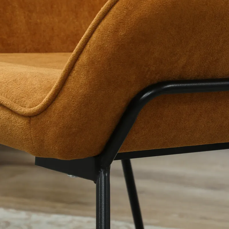 Loungesessel, breiter gepolsterter Sitz, Samtbezug & Metallbeine, Braun – 70 x 67,5 x 87 cm, 120 kg