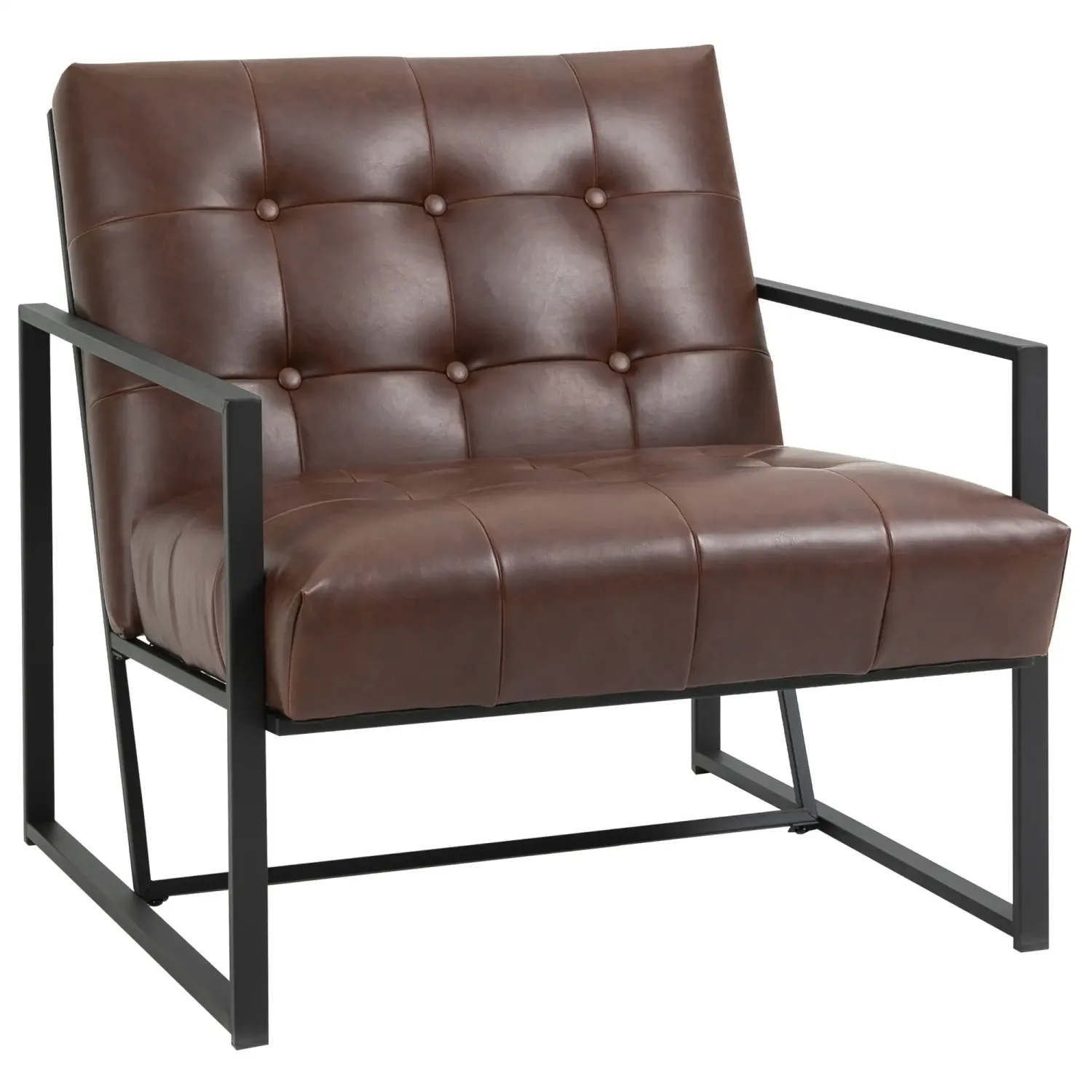 Chesterfield Lounge‑Sessel, Kunstleder, Schokolade – Metallgestell, 75L x 81B x 78H cm, 120 kg