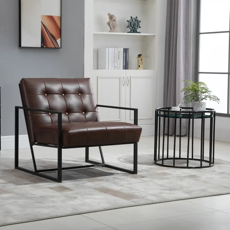 Chesterfield Lounge‑Sessel, Kunstleder, Schokolade – Metallgestell, 75L x 81B x 78H cm, 120 kg