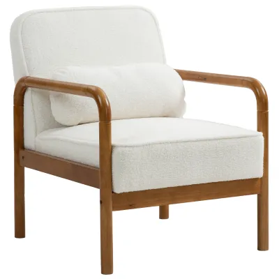 Salonstuhl aus Schlingengewebe, Kautschukholzgestell, mit Kissen, Weiss – 67B x 80T x 83H cm, 150 kg