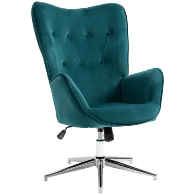 Samt Sessel, drehbar &amp; höhenverstellbar mit Armlehnen, Blau – 66L x 73B x 102,5–111,5H cm, 120 kg