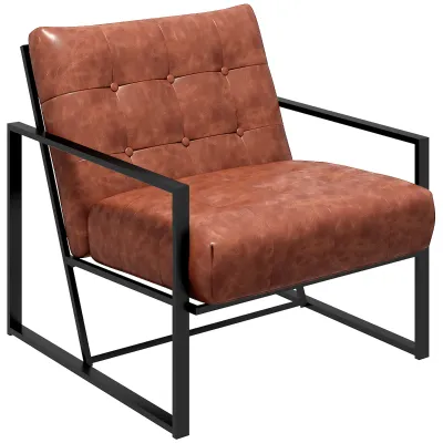 Chesterfield Lounge‑Sessel, rotes Kunstleder, schwarzes Metallgestell – 75L x 81T x 78H cm, 120 kg