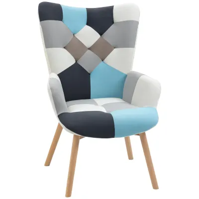 Ohrensessel, gesteppt, Samtbezug, Holzbeine, Mehrfarbig – 66x76x98 cm, 120 kg