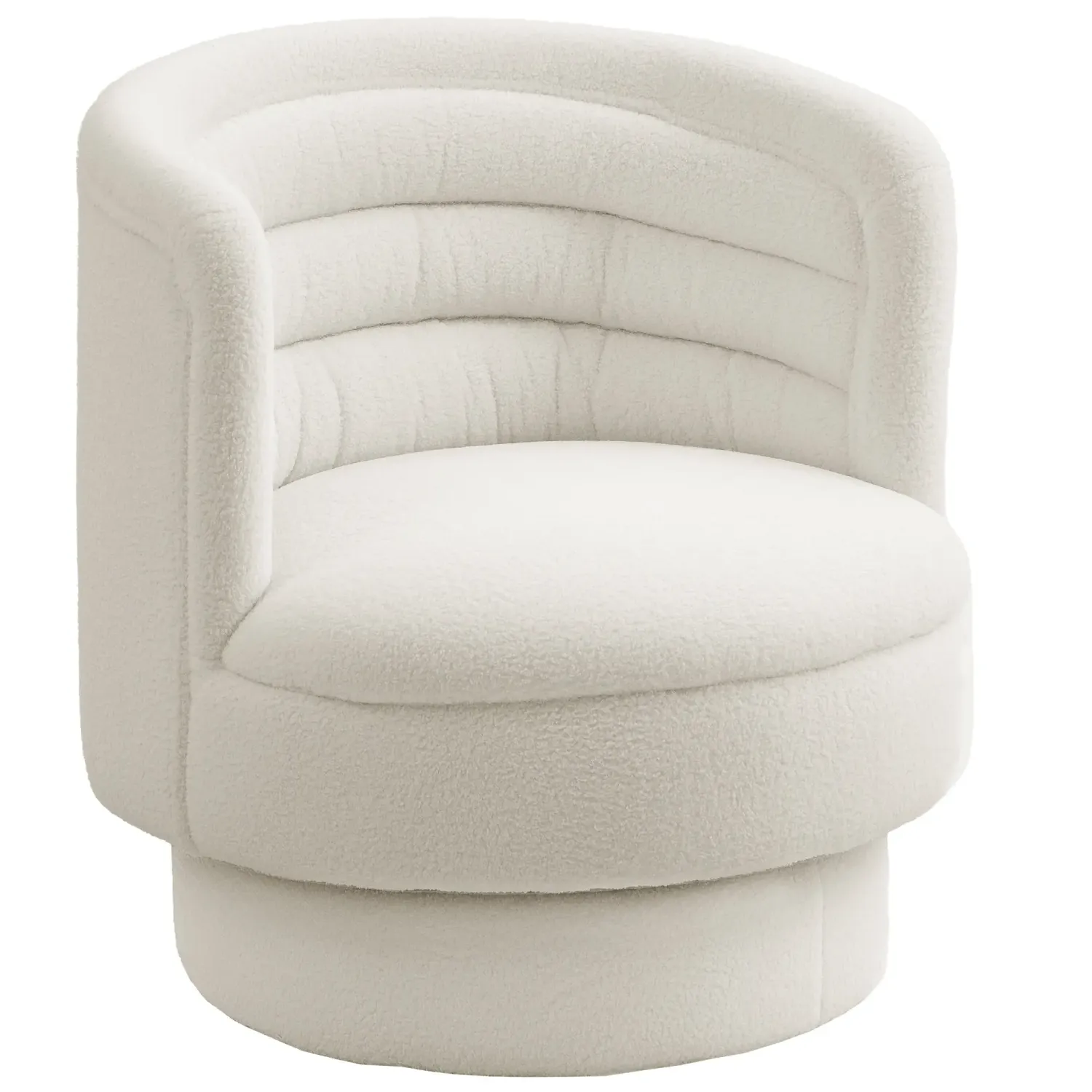 Drehbarer Polstersessel, Kautschukholzrahmen, Cremeweiss – 25 cm Sitz, Taschenfederkern, 74x74x74 cm, 120 kg