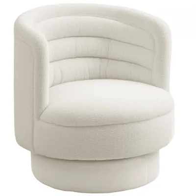 Drehbarer Polstersessel, Kautschukholzrahmen, Cremeweiss – 25 cm Sitz, Taschenfederkern, 74x74x74 cm, 120 kg