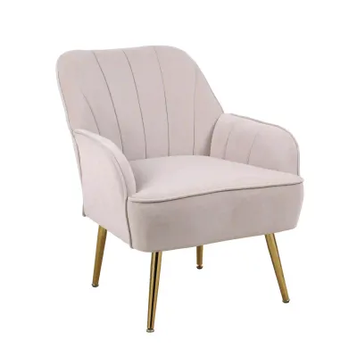 Freizeitstuhl in Samtoptik, ergonomisch, Beige – goldene Metallfüsse, 64 x 72,8 x 77,9 cm, 136 kg