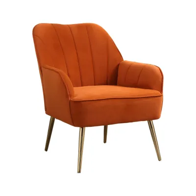 Freizeitstuhl in Samtoptik, ergonomisch, Orange – goldene Metallfüsse, 64 x 72,8 x 77,9 cm, 136 kg