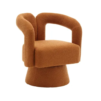 Drehbarer Bouclé‑Sessel, tonnenförmiges Design, Orange – 67 x 55 x 74 cm, 137 kg
