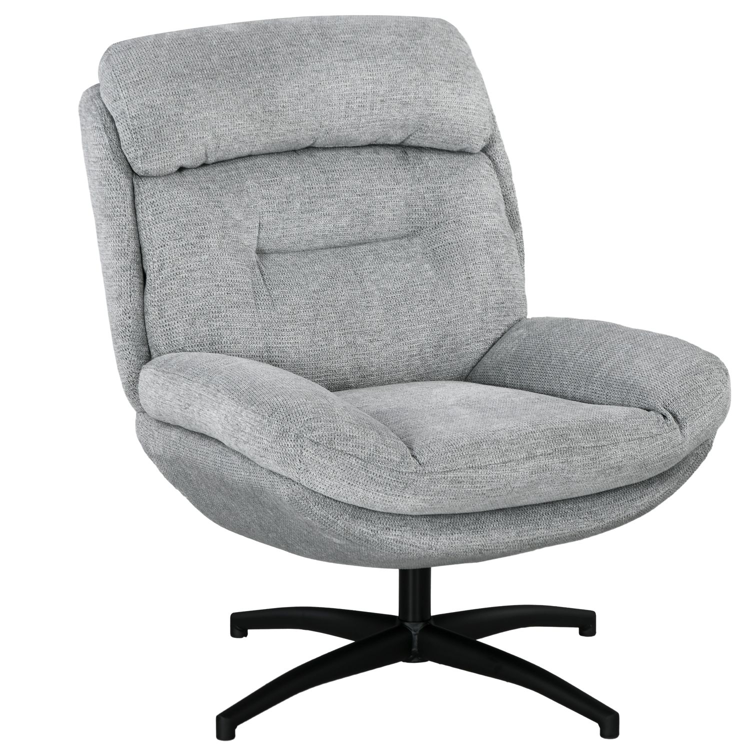 Drehsessel, 360° Chenille, integrierte Armlehnen, schwarze Stahlbeine – Grau, 79B x 91T x 98H cm, 120 kg