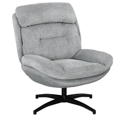Drehsessel, 360° Chenille, integrierte Armlehnen, schwarze Stahlbeine – Grau, 79B x 91T x 98H cm, 120 kg