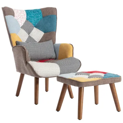 Relaxsessel mit Fussstütze &amp; Kissen, buntes Design – Komfort &amp; Stil, 69L x 51B x 95,5H cm