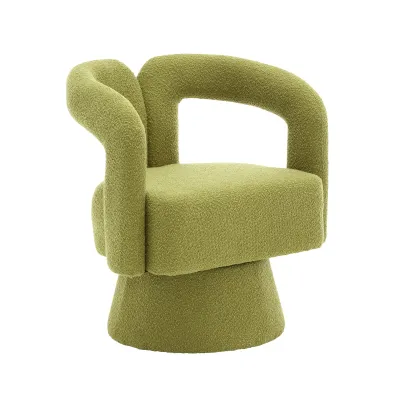 Drehsessel aus Bouclé, tonnenförmiges Design, Olivgrün – 67 x 55 x 74 cm, 136 kg