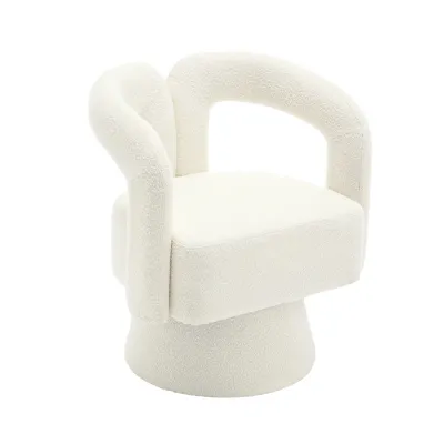 Drehsessel aus Bouclé, tonnenförmiges Design, Beige – 67 x 55 x 74 cm, 136 kg