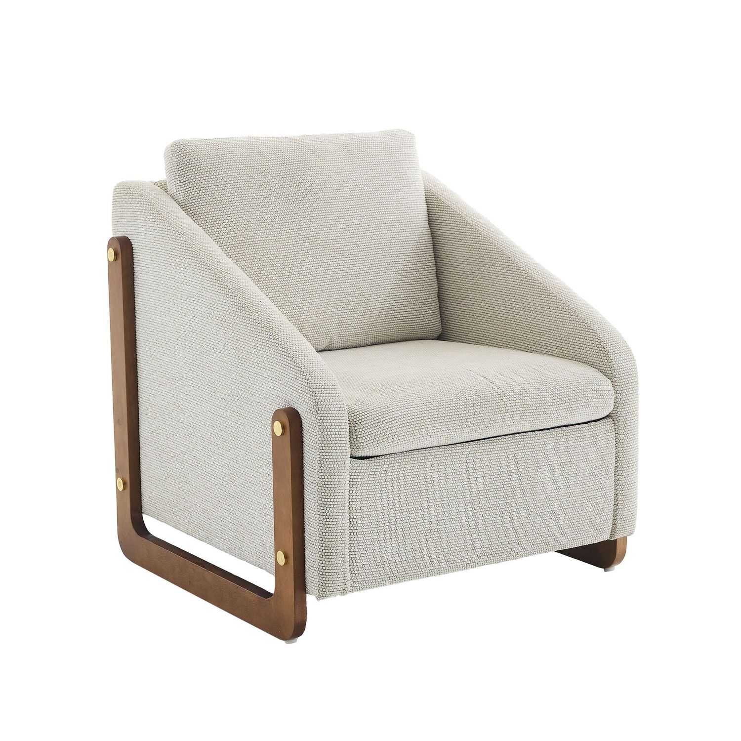 Moderner Akzentstuhl, Loungesessel , Holzarmlehnen &amp; Rückenkissen, Chenille, Beige – 73,5 x 73,5 x 73,5 cm, 110 kg