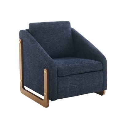 Moderner Akzentstuhl, Loungesessel , Holzarmlehnen &amp; Rückenkissen, Chenille, Blau – 73,5 x 73,5 x 73,5 cm, 110 kg