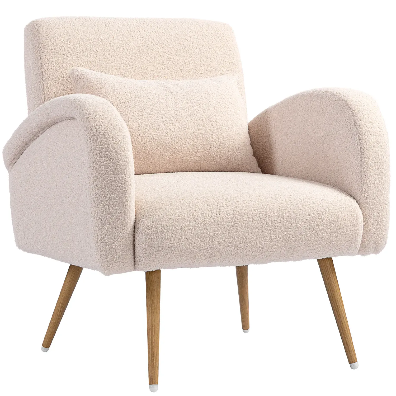Loungesessel aus Teddyplüsch, abnehmbares Lendenkissen, Beige – 77 x 77 x 83 cm, Metallbeine, 120 kg