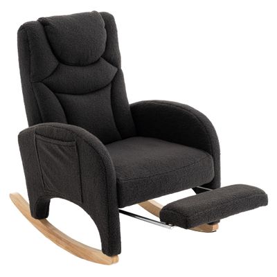Relaxsessel, Teddy‑Stoff, Schaukelstuhl mit Armlehnen, Dunkelgrau – 66L x 96–125,5B x 99H cm, 110 kg