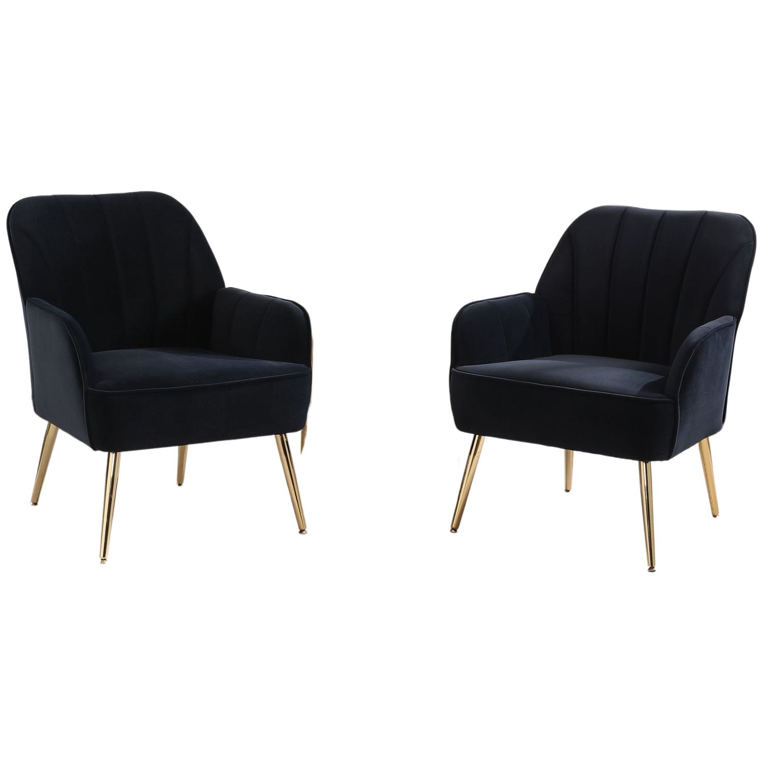 2er‑Set Sessel in Samtoptik, ergonomisch, Schwarz – goldene Metallfüsse, 64 x 72,8 x 77,9 cm, 136 kg