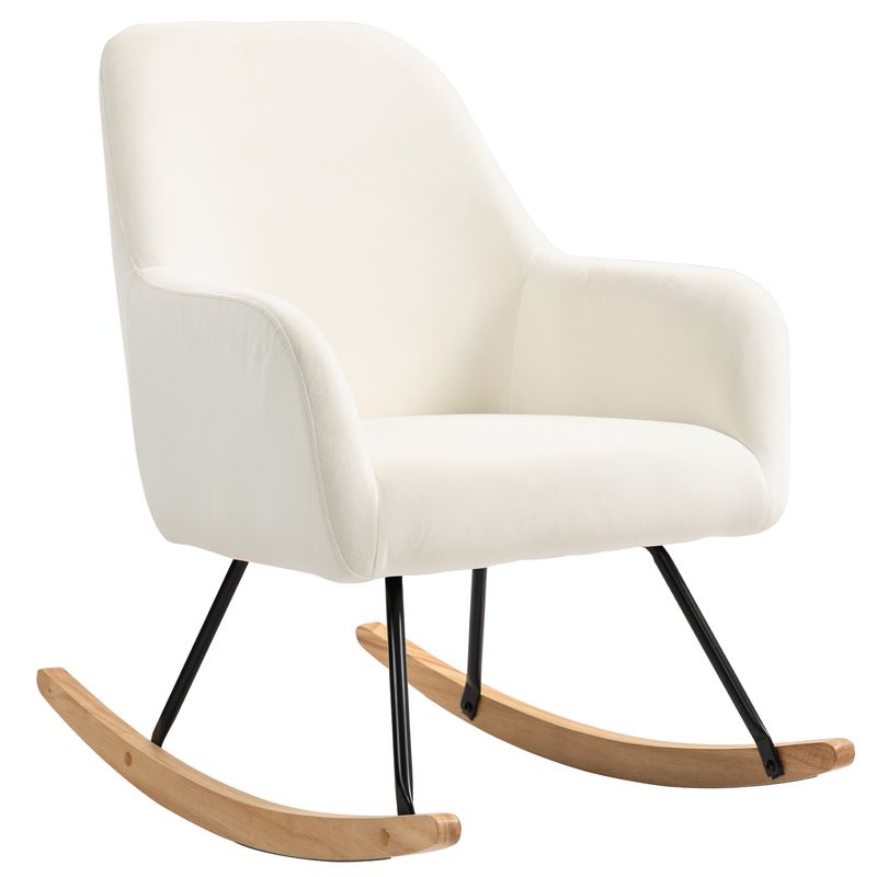 Schaukelstuhl in Samtoptik, Cremeweiss – 90°–130° Schaukelwinkel, 8 cm Polsterung, 68B x 85T x 89H cm
