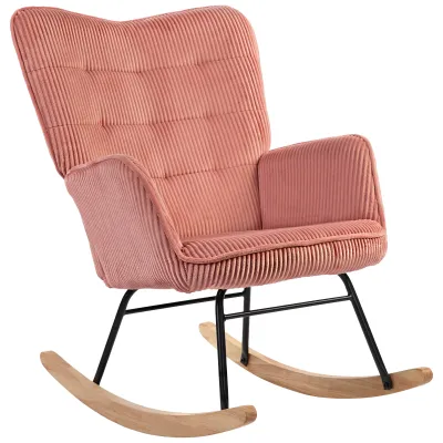 Schaukelstuhl/Relaxsessel, Rosa – 98T x 71B x 101H cm, Kord (Polyester), Buchenholz, 120 kg