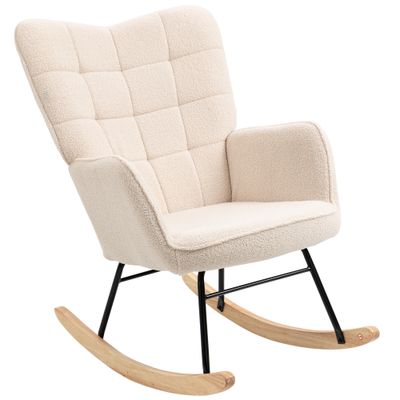 Schaukelstuhl im Retro‑Design, Beige – Massivholz, 98T x 71B x 101H cm, 120 kg
