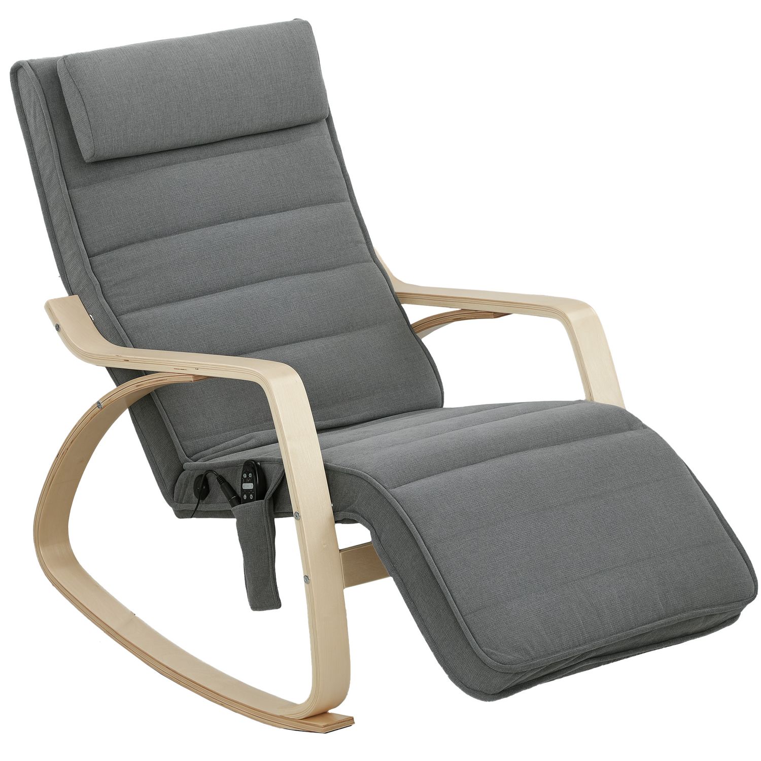 Massage‑Schaukelstuhl, Lendenheizung (3 Modi), verstellbare Fussstütze, Grau – 8‑Punkt‑Massage, 67B x 106T x 92H cm