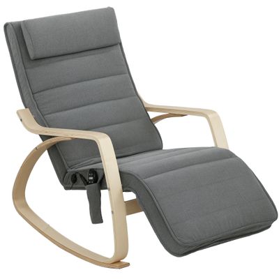 Massage‑Schaukelstuhl, Lendenheizung (3 Modi), verstellbare Fussstütze, Grau – 8‑Punkt‑Massage, 67B x 106T x 92H cm