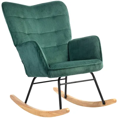 Schaukelstuhl, Buchenholz‑Kufen, dick gepolstert, Dunkelgrün – 98T x 71B x 101H cm, 120 kg