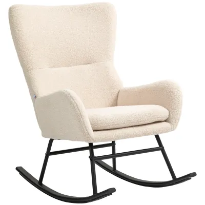 Schaukelstuhl, 10 cm Sitzpolster, geschwungene Stahlbeine, Beige/Schwarz – 66L x 100B x 93H cm, 120 kg