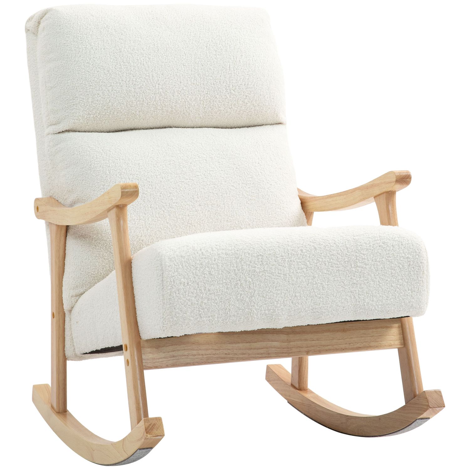 Schaukelstuhl in Samtoptik, ergonomische Rückenlehne, Cremeweiss – 65L x 90B x 98H cm, 120 kg