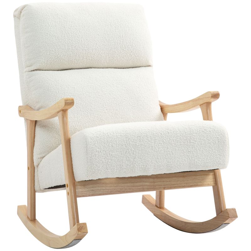 Schaukelstuhl in Samtoptik, ergonomische Rückenlehne, Cremeweiss – 65L x 90B x 98H cm, 120 kg