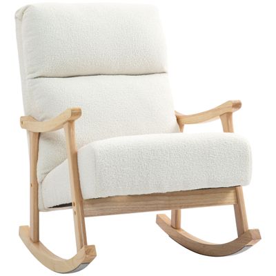 Schaukelstuhl in Samtoptik, ergonomische Rückenlehne, Cremeweiss – 65L x 90B x 98H cm, 120 kg