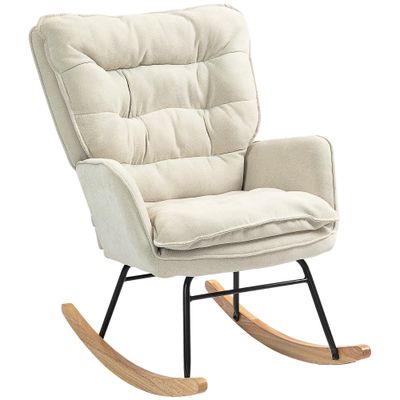 Schaukelstuhl, breiter Sitz, hohe Rückenlehne, Buchenholzrahmen, Beige – 71L x 98,5B x 97H cm, 120 kg