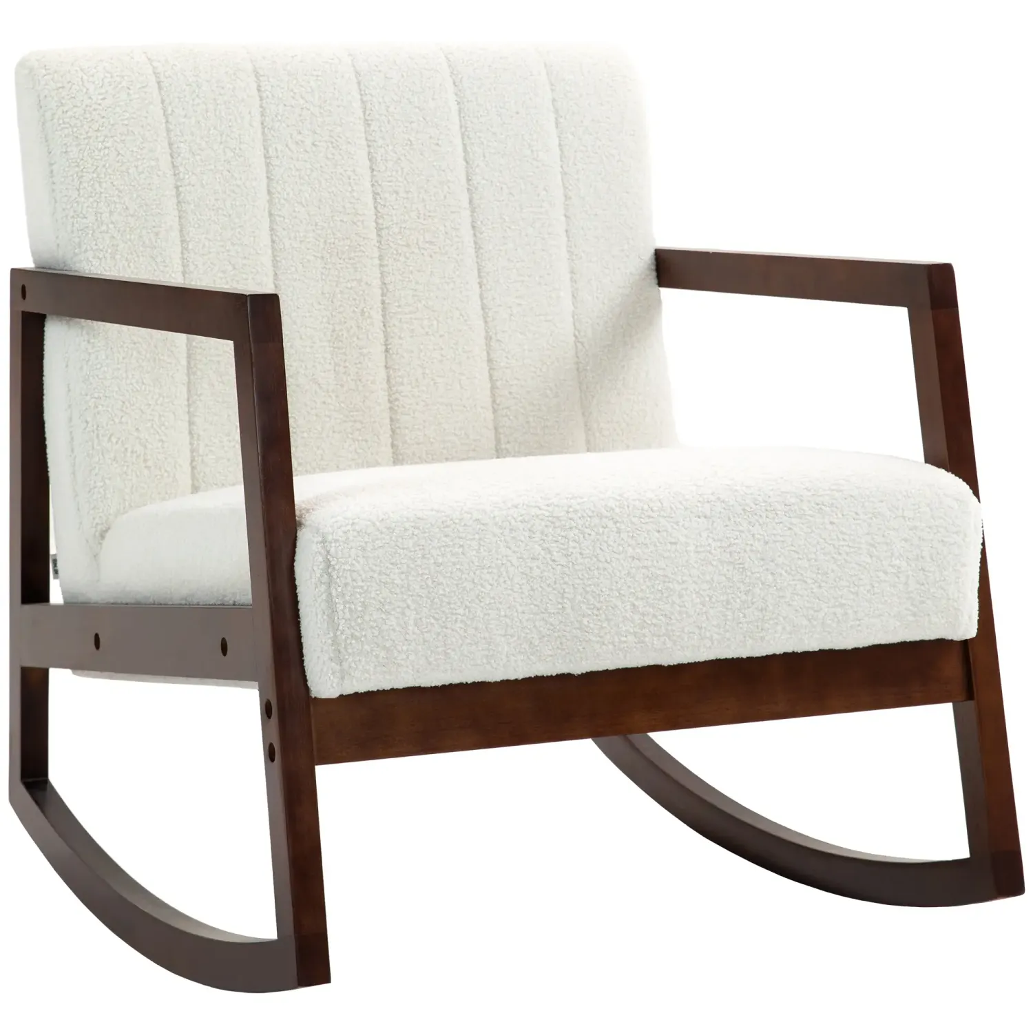 Schaukelstuhl aus gewellter Wolle, Kautschukholzbeine, Creme/Braun – 67B x 93T x 80H cm, 120 kg