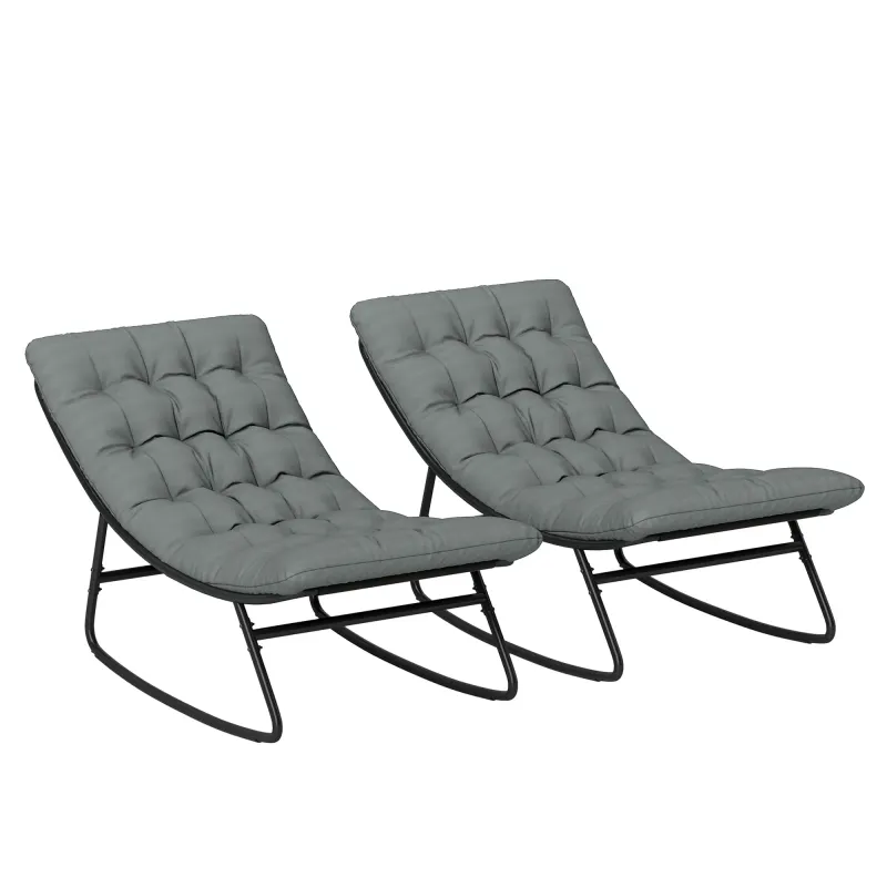 2er‑Set Outdoor‑Schaukelstühle, Textilene &amp; Stahlrahmen, Dunkelgrau – dicke Kissen, 64 x 101 x 71 cm, 120 kg