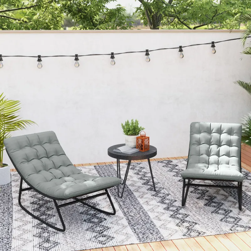 2er‑Set Outdoor‑Schaukelstühle, Textilene & Stahlrahmen, Dunkelgrau – dicke Kissen, 64 x 101 x 71 cm, 120 kg