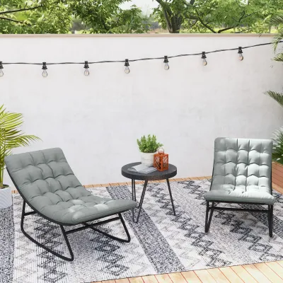 2er‑Set Outdoor‑Schaukelstühle, Textilene &amp; Stahlrahmen, Dunkelgrau – dicke Kissen, 64 x 101 x 71 cm, 120 kg