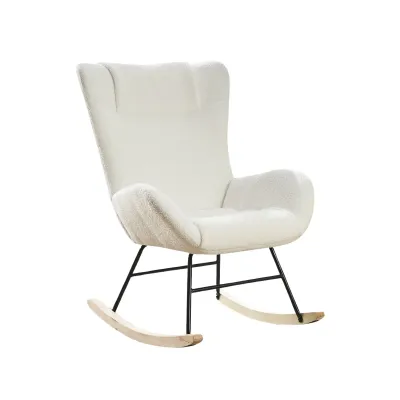Freizeit‑Schaukelstuhl, Teddy‑Samt, ergonomische Rückenlehne &amp; Armlehnen, Weiss – 67,5 x 93 x 93 cm, 136 kg
