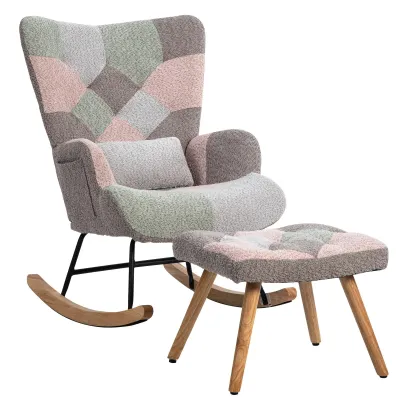Schaukelstuhl mit Hocker, ergonomisch, Holzgestell, bunt – 68 x 83 x 91 cm, 113,4 kg