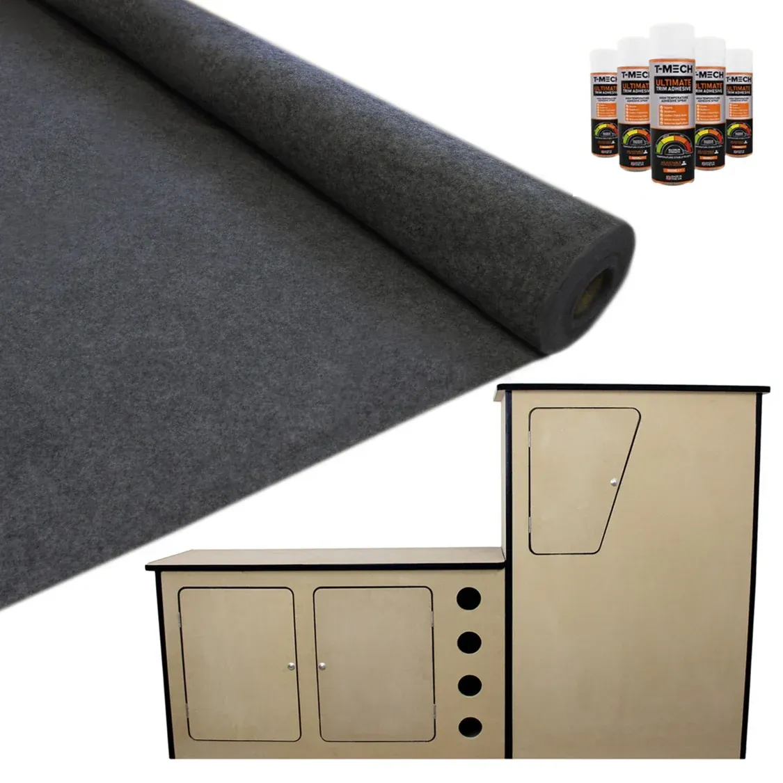 VW Camper T4 Küchen‑Set + 11 m² Auto‑Verkleidung, Anthrazit – 1980 mm Breite, MDF 18 mm, inkl. Weinregal