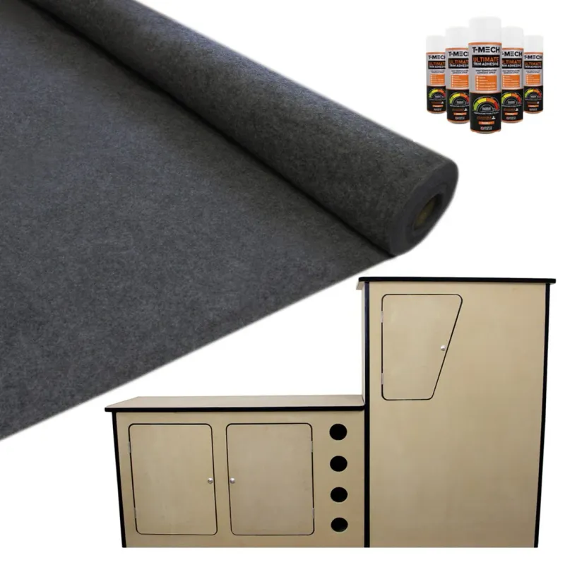 VW Camper T4 Küchen‑Set + 11 m² Auto‑Verkleidung, Anthrazit – 1980 mm Breite, MDF 18 mm, inkl. Weinregal