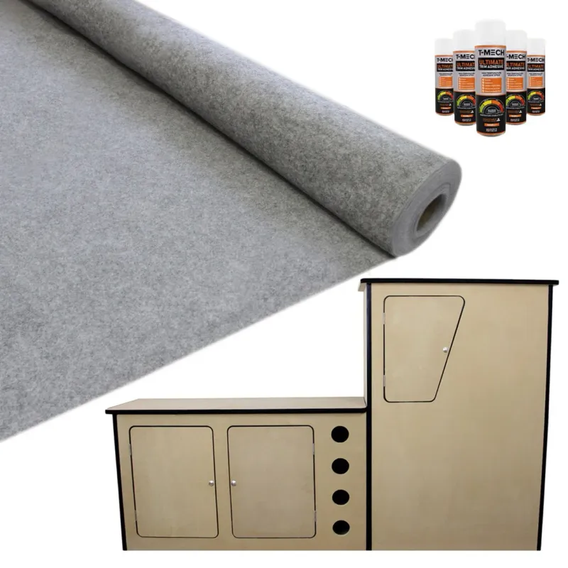 VW Camper T4 Küchen‑Set + 11 m² Auto‑Verkleidung, Grau – 1980 mm Breite, MDF 18 mm, inkl. Weinregal