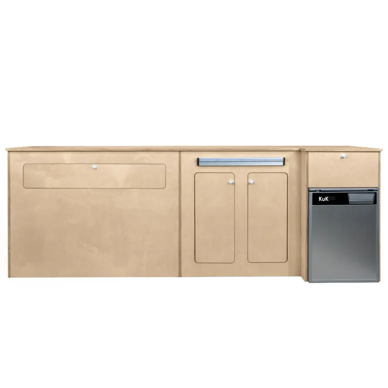 VW T5/T6 Camper Van Wohnmobil‑Küchenzeile &amp; 46,5‑L Kompressor‑Kühlschrank, Silber