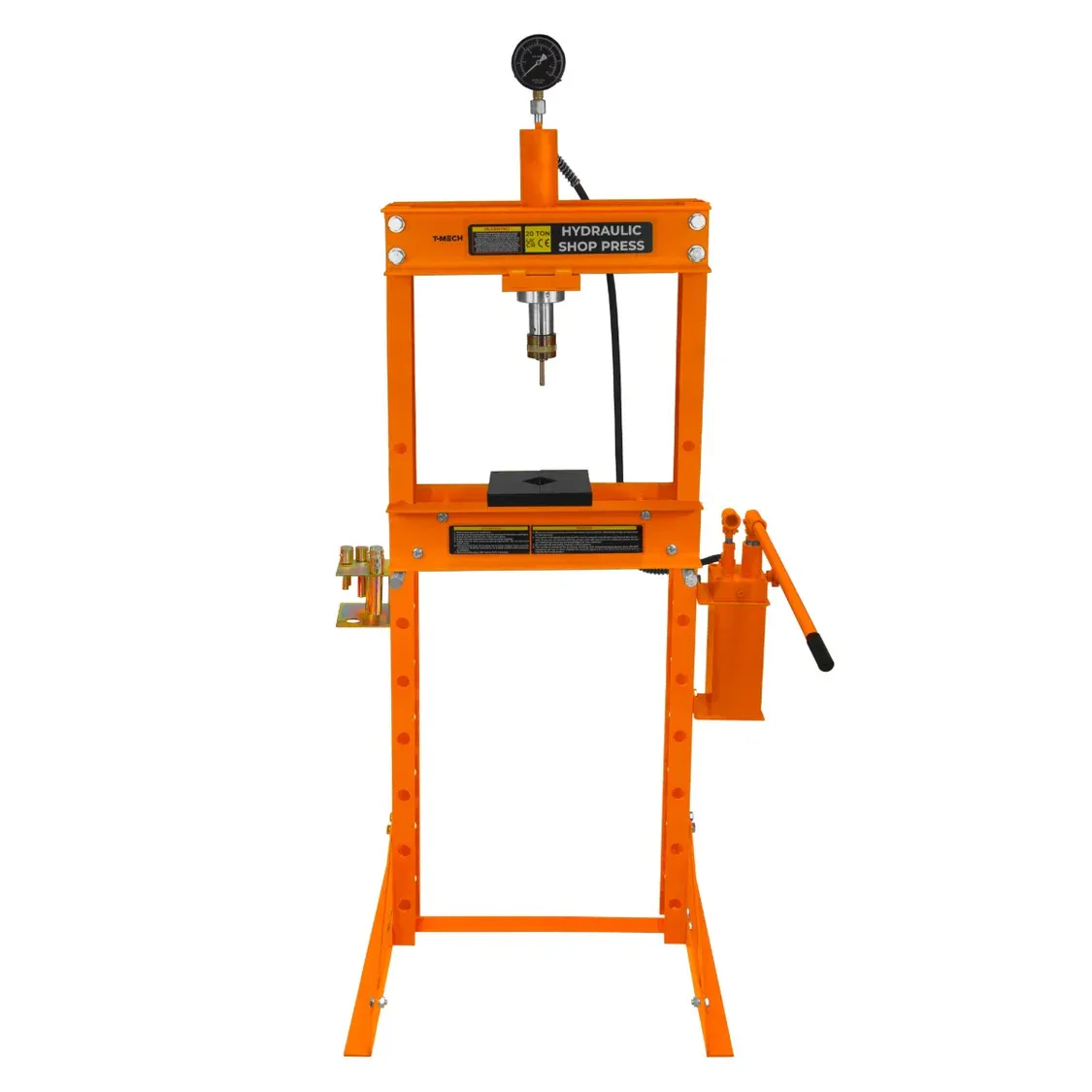 Hydraulische Werkstattpresse 20 t mit Manometer – 2‑Stufen‑Handpumpe, 8 Dorne, 0–1015 mm Arbeitsbereich