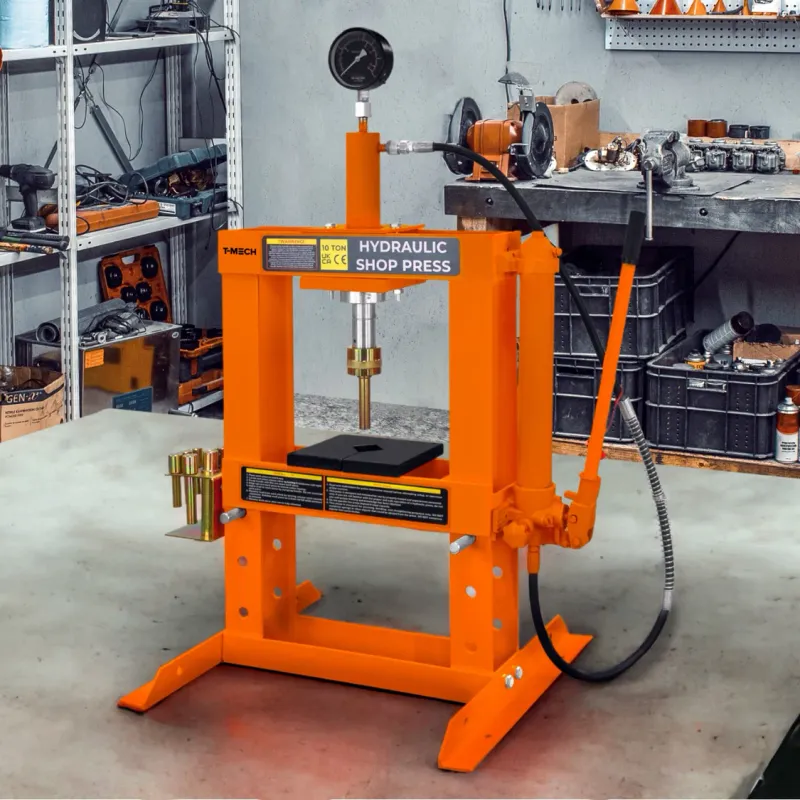 Hydraulische Werkstattpresse 10 t mit Manometer – Tischmodell, Handpumpe, 8 Dorne, Stahlrahmen