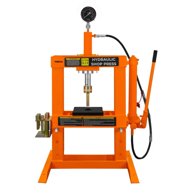 Hydraulische Werkstattpresse 10 t mit Manometer – Tischmodell, Handpumpe, 8 Dorne, Stahlrahmen