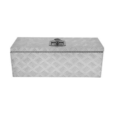 Aluminium‑Werkzeugkasten 35 L – abschliessbar, wasserdicht, Rautenblech, Gasdruckfedern, 66 x 23 x 23 cm